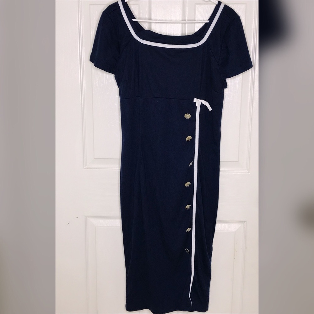 Navy Blue And White Dress With Buttons